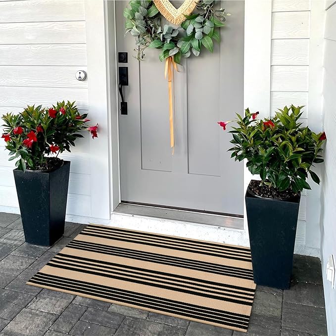 OJIA Fall Front Door Mat Outdoor 24''x35'' Washable Front Door Rug Entry Rug Indoor Outdoor Rugs Halloween Doormat Cotton Woven Striped Small Area Rugs for Porch/Bathroom/Farmhouse/Home Entrance