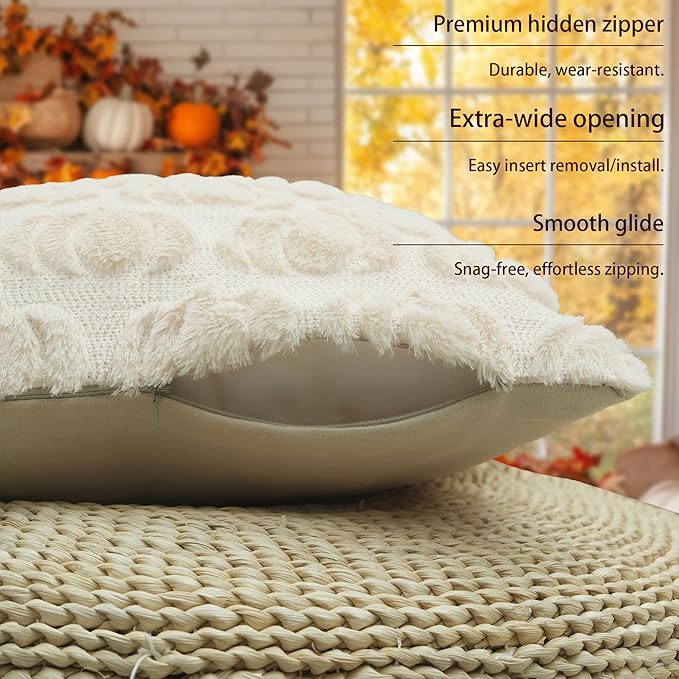 GEEORY Beige Fall Pumpkin Throw Pillow Covers, 24x24 Inch (Set of 2), Soft Faux Fur Wool, Farmhouse Style for Autumn Home Sofa Decor GC002-24