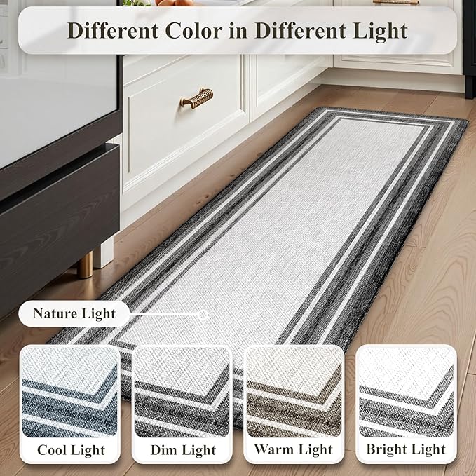 KIMODE Anti Fatigue Kitchen Mats for Floor 20"x59"+20"x32", Farmhouse Kitchen Rugs Sets of 2, Cushioned Non Slip Kitchen Mats for Floor, Comfort Kitchen Floor Mats for Sink Laundry Desk Black