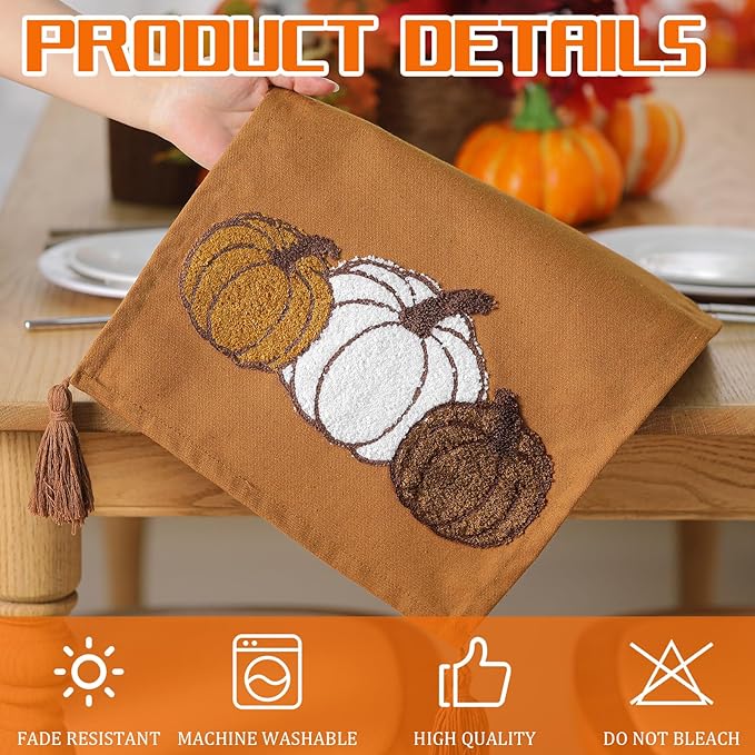 Breling Thanksgiving Pumpkin Table Runner Jacquard Fall Pumpkin Thanksgiving Dinner Table Runner Autumn Harvest Decoration for Kitchen Dining Home Dinner Party 13x72 Inch(Brown)