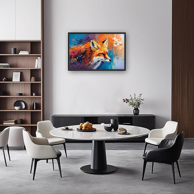 Fox Large Framed Wall Art Abstract Fox Animal Pictures Oversized Wall Decor Graffiti Canvas Print Painting Aesthetic Modern Artwork for Living Room Bedroom Office Bathroom Home Decor 36L x24W