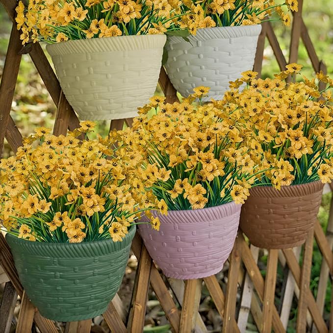 Lnoicy 24 Pcs Artificial Flowers for Outdoor,Plastic Flowers Decoration, UV Resistant Faux Flowers Shrubs, Artificial Plants for Indoor Outside Garden Home Wedding Farmhouse(Yellow)