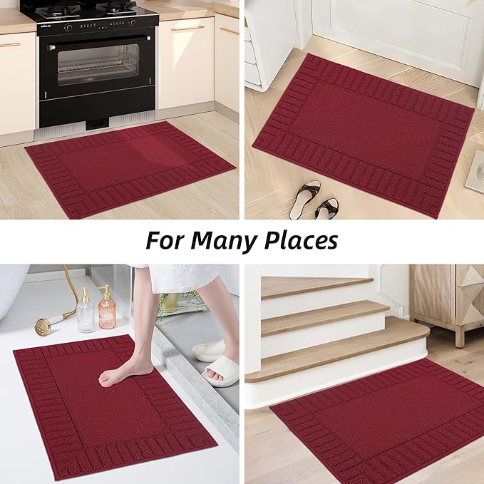 BEQHAUSE-Kitchen-Rugs-and-Mats Non Skid Washable Kitchen Mats for Floor Red Kitchen Rug Polypropylene Kitchen Mat with TPR Backing 20”x30”