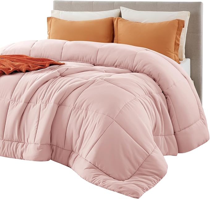Bedsure Comforter Duvet Insert - Quilted Comforters Full Size, All Season Duvet, GentleSoft Down Alternative Bedding, with 8 Tabs, Gifts for Women/Men, Pink, Full 86 x 82 Inches