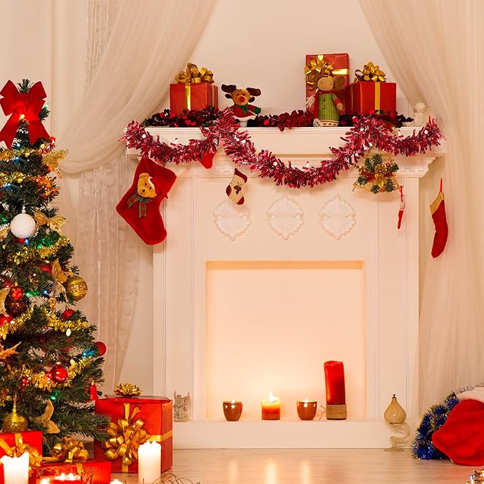 Dingion 59 Feet Christmas Tinsel Garland Metallic Twist Ornaments Hanging Glitter Xmas Garland for Christmas Tree Indoor Outdoor Decoration Party Supplies