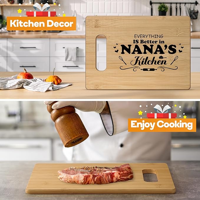 Nana Christmas Birthday Gifts for Grandma,Best Nana Ever Gifts from Grandkids,Personalized Engraved Bamboo Cutting Board Grandma Gigi Mimi White Elephant Gift from Granddaughter Grandson Grandchildren