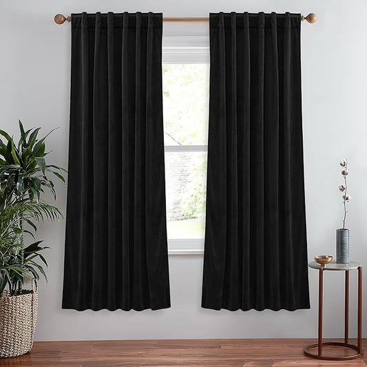 StangH Blackout Velvet Curtains 72 inches Long, Thick Black Window Curtains for Kitchen/Office, Thermal Insulation Privacy Protection for Home Theater/Doorway, W52 x L72, 2 Panels