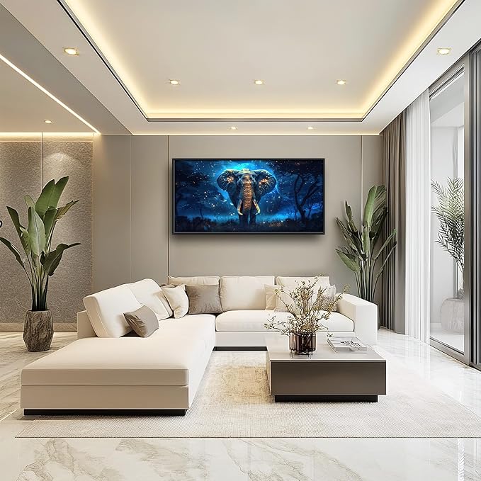 Flintis Large Elephant Wall Art Elephant Moon Wall Decor Abstract Animal Canvas Painting Print Artwork Decoration Framed for Living Room Bathroom Master Bedroom Office Dining Room 60L x 30W