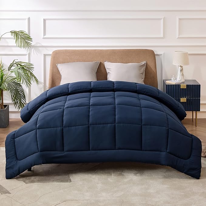 Bedsure Comforter Duvet Insert - Quilted Comforters King Size, All Season Duvet, GentleSoft Down Alternative Bedding, with 8 Tabs, Gifts for Women/Men, Navy Blue, King 90 x 102 Inches
