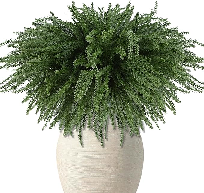DR.DUDU 16 Pack Norfolk Pine Stems - 18" Real Touch Artificial Christmas Greenery Stems for Vase Fillers, Fake Pine Branches Christmas Decorations for Indoor Home, Table Centerpieces and Xmas Décor