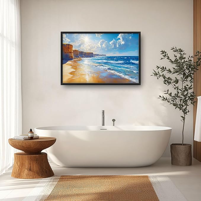 Coastal Beach Large Wall Art for Living Room, Ocean Sun Oversized Wall Decor Pictures, Seaside Framed Canvas Print Painting, Modern Artwork for Bedroom Office Home Decor 36"x24"