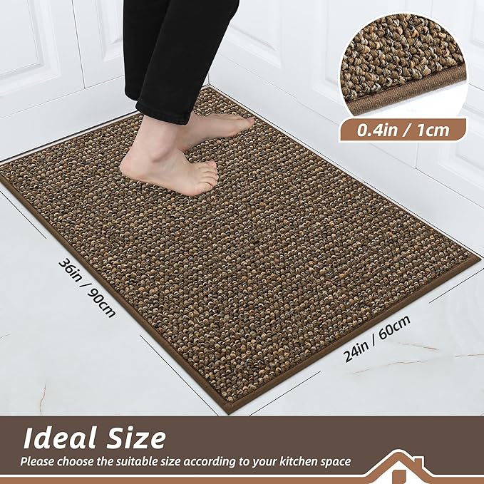 BEQHAUSE Kitchen Rugs 24"x36", Non-Slip Kitchen Mats for Floor, Super Absorbent and Stain Resistant Kitchen Rugs, Machine Washable Rugs for Kitchen, Hallway, Laundry & Sink, Brown