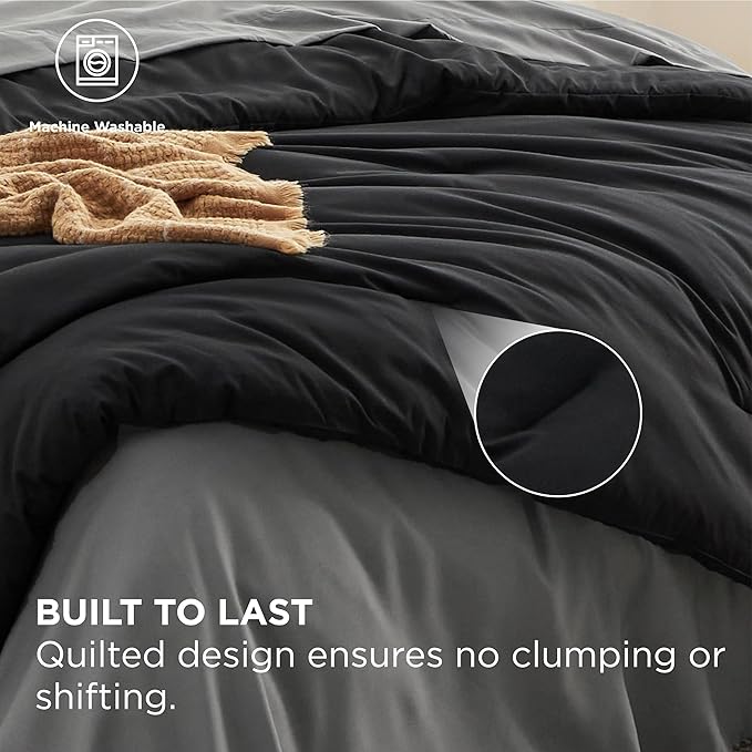 Bedsure Queen Comforter Set - 7 Pieces Black Queen Bedding Set for All Seasons, Boho Contrasting Design Bed in a Bag with Comforter, Sheets, Pillowcases & Shams