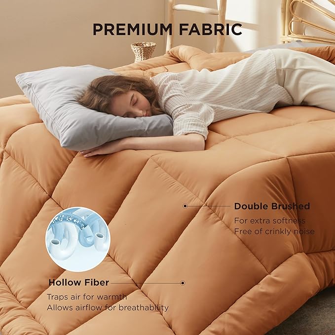 Bedsure Comforter Duvet Insert - Quilted Comforters Twin XL Size, All Season Duvet, GentleSoft Down Alternative Bedding, with 8 Tabs, Gifts for Women/Men, Burnt Orange, Twin XL 92 x 68 Inches