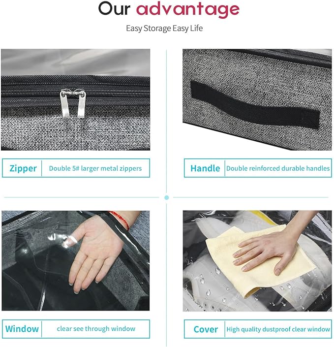 Onlyeasy Sturdy Under Bed Shoe Storage Organizer Fit 8 to 16 Pairs, Collapsible Closet Underbed Shoes Container Bags with Reinforced Handles, 37.7x23.6x5.9in, Linen-like Black, MXAUBS16P1