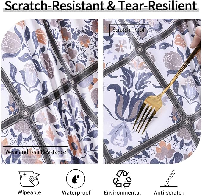 Fitted Farmhouse Round Tablecloth for 36-44" Tables Stain Resistant Vinyl Manteles Redondos para Mesa Apartment Kitchen Equipment Camping Picnic Products Womens Mens Cool Useful Gift Ideas