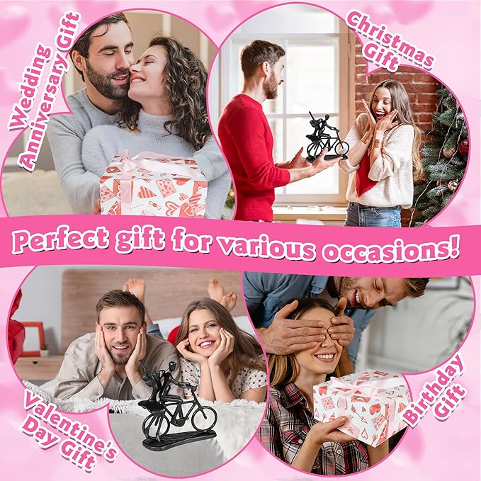 Romantic Couple & Cool Bike Statue Cast Iron Sculpture Decor, Wedding Anniversary Love Gifts for Couple Women Men Wife Husband Girlfriend Boyfriend, Birthday Gifts for Her Him