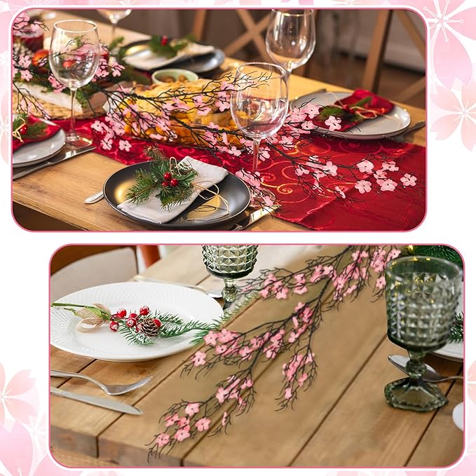 Zeyune 1 Pcs 6ft Long Christmas Witch and Princess Artificial Garland Pink and Green Peach Blossom with Dead Branches Garlands Decor for Front Door Kitchen Fireplace Home Indoor Outdoor