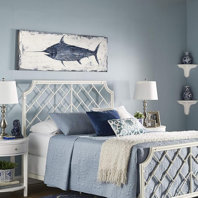 NdcSkyArt Vintage Style Swordfish Wall Art, Nautical Decor for Home & Office, Blue and White Coastal Painting