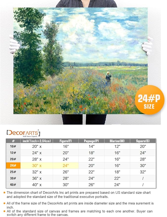 DECORARTS - Poppy Fields near Argenteuil, Claude Monet Art Reproduction. Giclee Canvas Prints Wall Art for Home Decor 30x24