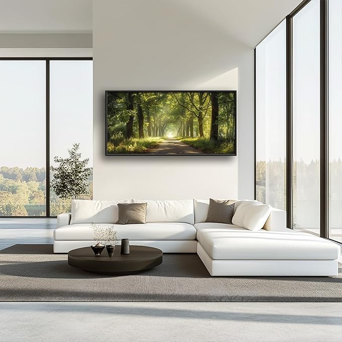 Framed Large Wall Art for Living Room, Forest Tree Canvas Wall Decor, Green Tree Pictures Painting, Modern Landscape Artwork for Bedroom Office 60L'' × 30W''