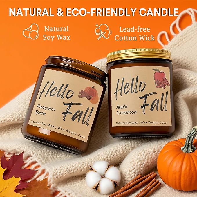 Lihome Fall Candles,Fall Gift for Home Decor, Natural Soy Wax Scented Candles Set- Spicy Pumpkin/Apple Cider/Autumn Harvest/Autumn Leaves(4pcs)
