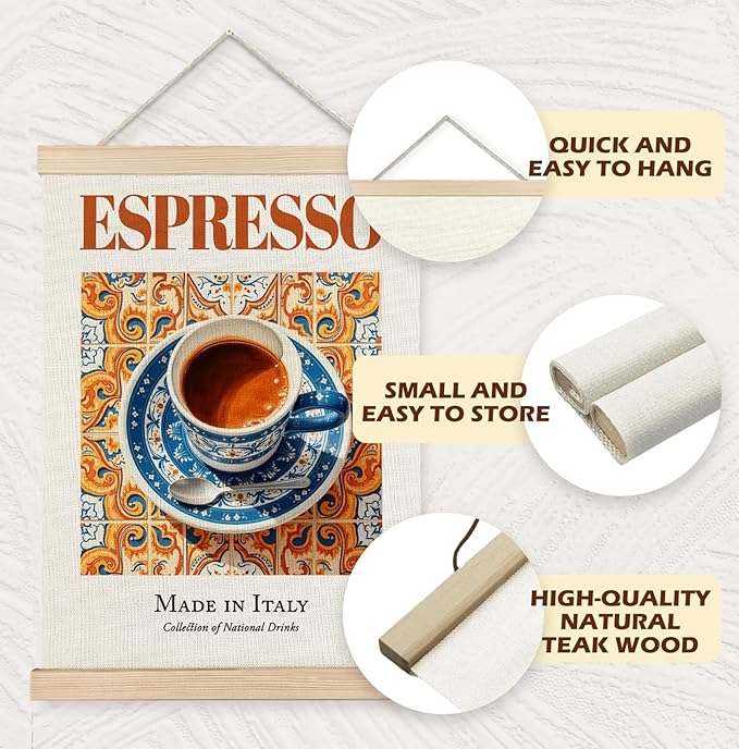 Yomisex Italian Kitchen and Bar Wall Art Poster, Italian Traditional Cocktail Coffee Canvas Prints Wall Art Framed for Kitchen Cafe Coffee Bar Pub, 12x16 Inch Set of 2