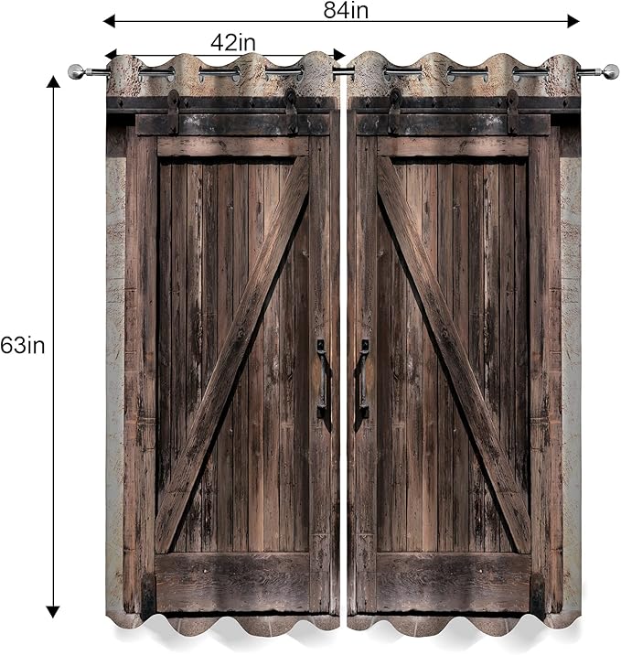 MissHope Rustic Wooden Barn Door Blackout Curtains Vintage Brown Wood Door Farmhouse Country Decor for Home Bedroom Living Room Grommet Window Drapes 2 Panels, 42x63 Inch
