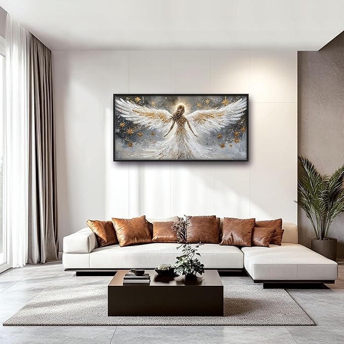 Angel Large Wall Art for Living Room, Angel Wings Oversized Wall Decor Pictures, Holy Framed Canvas Print Painting, Modern Artwork for Bedroom Office Home Decor 60"x30"