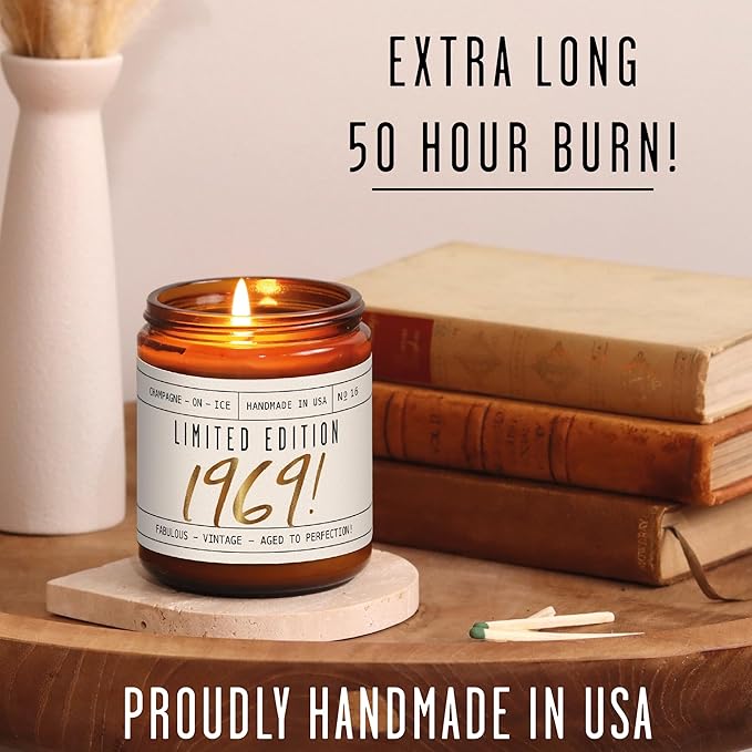 56th Birthday Gifts for Women - 'Limited Edition 1969' Soy Candle, w/Champagne on Ice I 56 Birthday Gifts for Women I 56th Gift for Her Ideas I 9oz Reusable Jar, 50Hr Burn, Made in USA