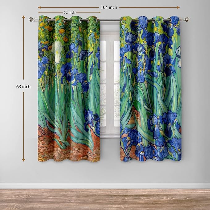 Jekeno Irises Blackout Curtains Blue and Purple Iris Flowers Floral Art Decor Home Bedroom Living Room Abstract Art Decoration Darkening Grommet Window Drapes 2 Panel Set, 52"x63"