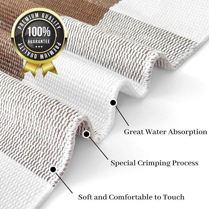 KOZYFLY Buffalo Plaid Area Rugs 2x4.3 Ft Coffee and White Checkered Rug Washable Front Door Mat Hand Woven Cotton Outdoor Rug Small Rug for Front Porch Kitchen Entryway Patio Bathroom