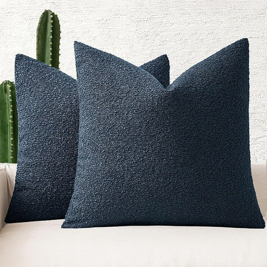 MIULEE 18x18 Inch Decorative Pillow Covers for Couch Bed Set of 2 Textured Boucle Neutral Throw Pillows Navy Blue Accent Solid Cushion Pillowcase Cozy Soft Sofa Livingroom Home Decor