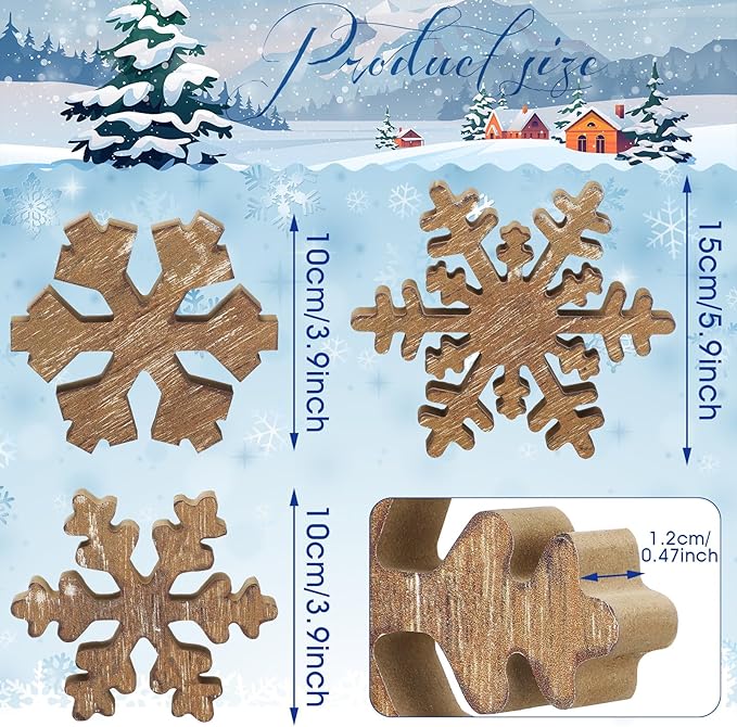 Bucherry 3 Pcs Winter Wooden Snowflake Decor Rustic Winter Snowflake Table Signs Wonderland Wood Blocks Farmhouse Christmas Tiered Tray Decorations for Xmas Table Shelf(Wood Colors)