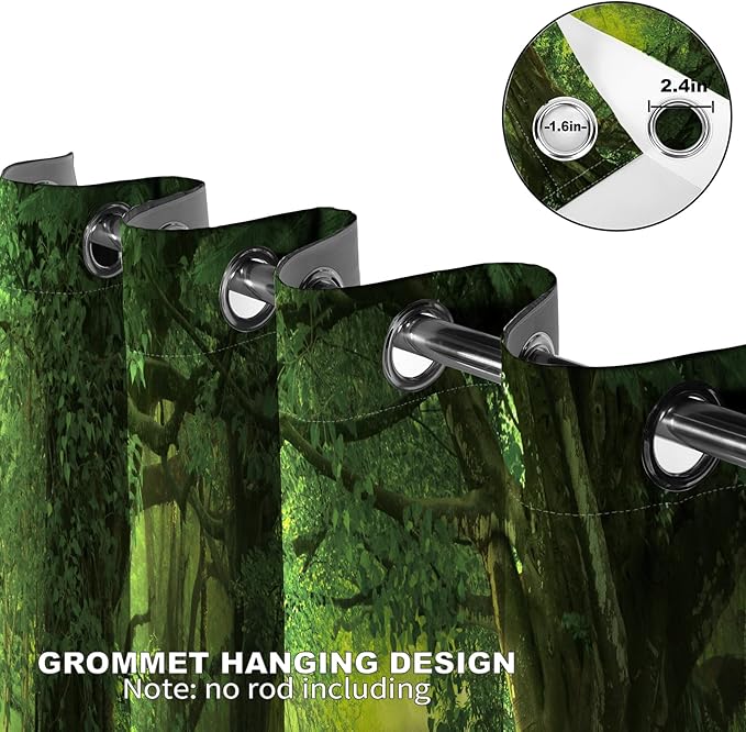 MissHope Jungle Forest Blackout Curtains Tropical Green Trees Woodland Nature Landscape Scenery Decor Rainforest Plant Drape for Home Bedroom Living Room Grommet Window Drapes 2 Panels, 52x84 Inch