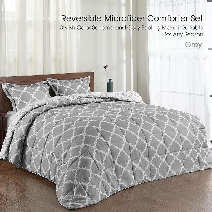 Basic Beyond Twin Comforter Set - Grey Comforter, Reversible Twin Bed Comforter Set for All Seasons, Grey, 1 Comforter (66"x92") and 1 Pillow Sham (20"x26"+2")