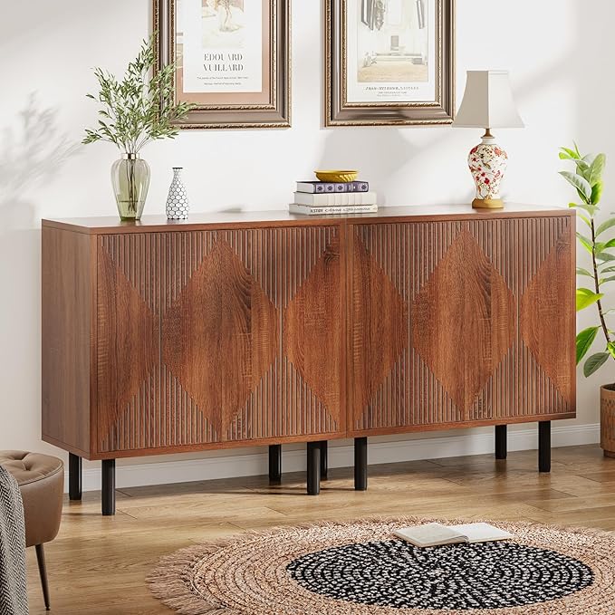 Tribesigns Vintage Walnut Storage Cabinet Set, Freestanding Floor Cabinet, Classic 59 inches Sideboard, Wood Buffet Cabinet with Doors, Large Storage Cabinet for Living Room, Dining Room, Garage