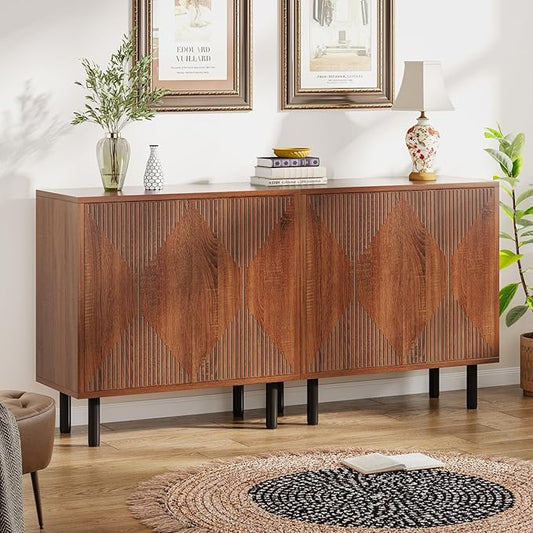 Tribesigns Vintage Walnut Storage Cabinet Set, Freestanding Floor Cabinet, Classic 59 inches Sideboard, Wood Buffet Cabinet with Doors, Large Storage Cabinet for Living Room, Dining Room, Garage