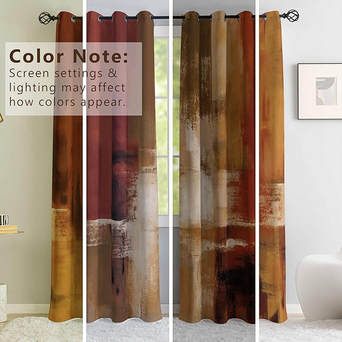 Asuexpect Burnt Orange Curtains 2 Panels Abstract Rust Curtain Room Darkening Grommet Window Treatments Modern Decorative for Bedroom Living Room, 52x84 Inches