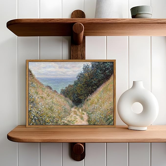 Framed Vintage Monet Wall Art Farmhouse Decor – Impressionist Oil Painting Canvas Prints – Country Landscape Classic Aesthetic Wall Decor for Living Room Bedroom Bathroom – 8''x10''