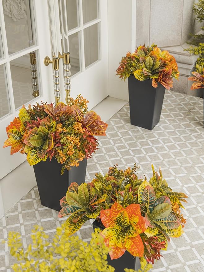 PARTY JOY 12 Bunches Artificial Fall Flowers, Fake Plants Outdoor, Fake Bushes UV Resistant Artificial Flowers Greenery Shrubs Faux Greenery for Outdoor Garden Patio Front Porch Yard Decor