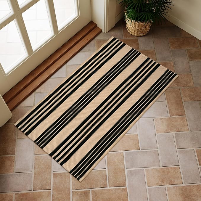 OJIA Fall Front Door Mat Outdoor 24''x35'' Washable Front Door Rug Entry Rug Indoor Outdoor Rugs Halloween Doormat Cotton Woven Striped Small Area Rugs for Porch/Bathroom/Farmhouse/Home Entrance