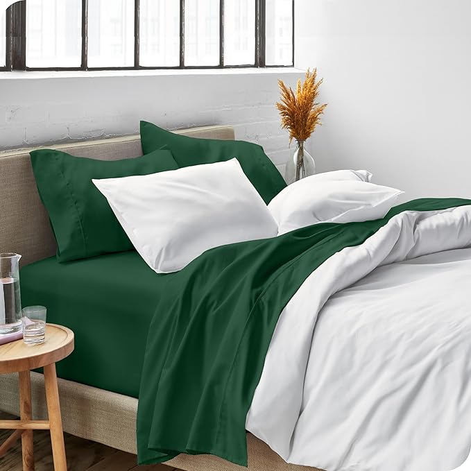 Bare Home Split California King Sheet Set - 1800 Ultra-Soft Microfiber Bed Sheets - Double Brushed - Deep Pockets - Easy Fit - 5 Piece Set - Bed Sheets (Split Cal King, Forest Green)