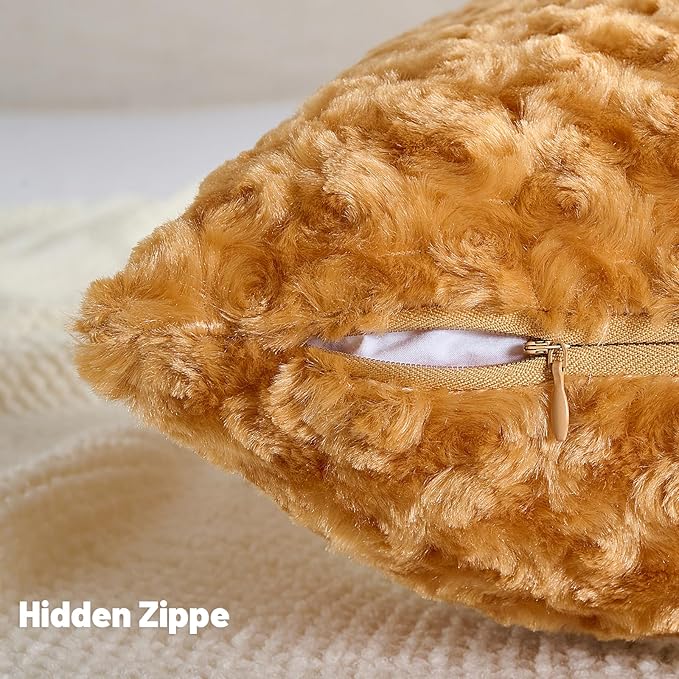 FUTEI Brown Decorative Throw Pillow Covers 16x16 Inch Set of 2,Soft Solid Rose Textured Cushion Case,Modern Home Decor for Couch Sofa Bed Living Room