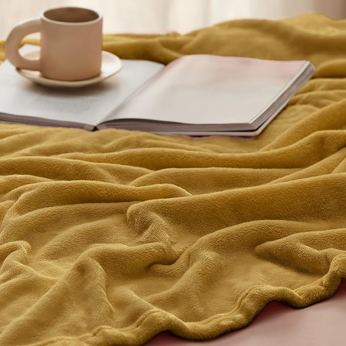 Bedsure GentleSoft Fleece Throw XL Blanket Yellow - 300GSM Soft Lightweight Plush Cozy Blankets for Bed, Sofa, Couch, Travel, Camping, 50x70 inches