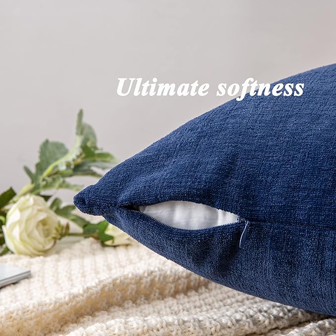 GAWAMAY Decorative Chenille Throw Pillow Covers 26x26 Inch Pack of 2, Soft Square Couch Pillow Cover for Sofa Cushion Living Room Bedroom Solid Oversized Pillowcases Navy Blue 66x66cm (ONLY Covers)