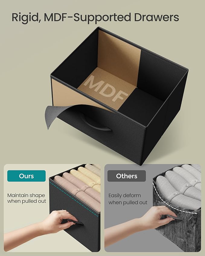 SONGMICS Dresser for Bedroom, Chest of Drawers, Steel, MDF, 4 Non-Woven Fabric Drawers, Storage Organizer Unit, Closet, Entryway, Ink Black and Ebony Black ULGS314B01S