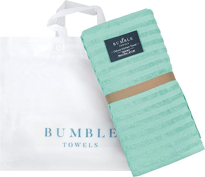 Premium Kitchen Towels (20”x 28”, 6 Pack) | Large Solid Cotton Hand Towels | 400 GSM | Highly Absorbent Dish Cloths with Hanging Loop | Aqua