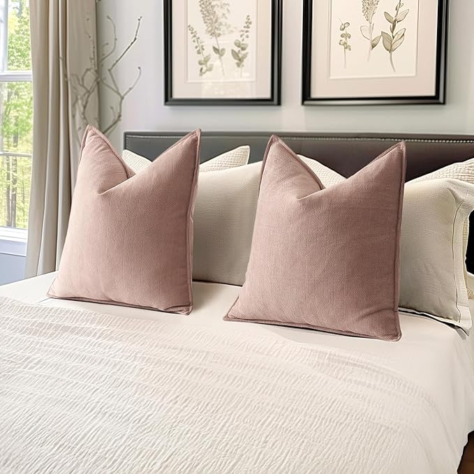 MIULEE Pack of 2 Blush Pink Decorative Pillow Covers 26x26 Inch Soft Chenille Luxurious Couch Throw Pillows Farmhouse Cushion Covers Euro Shams with Elegant Design for Sofa Bed Living Room Home Decor
