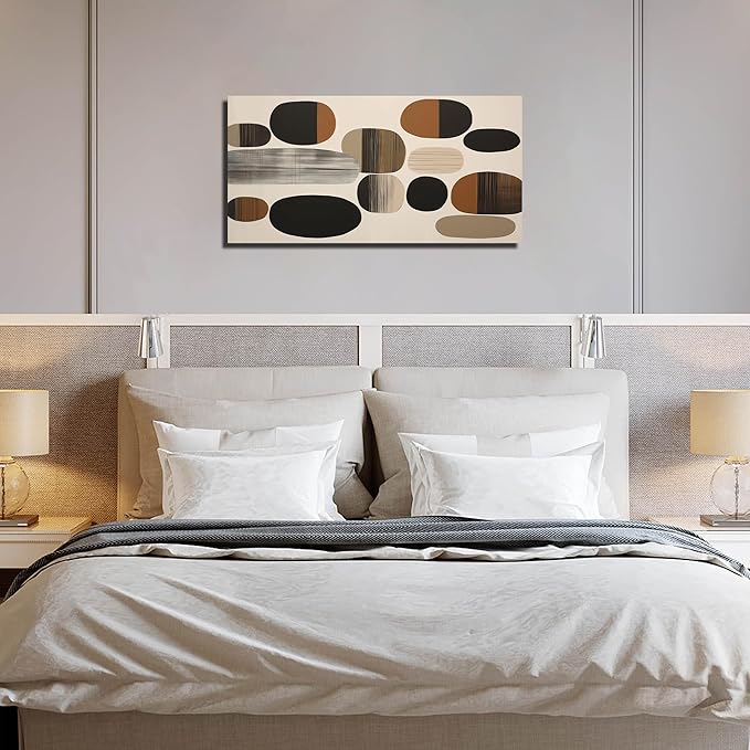 Prepeyssee Large Brown Abstract Wall Art for Living Room Geometry Black Boho Artwork for Bedroom Office Kitchen Modern Canvas Prints 20"x40"